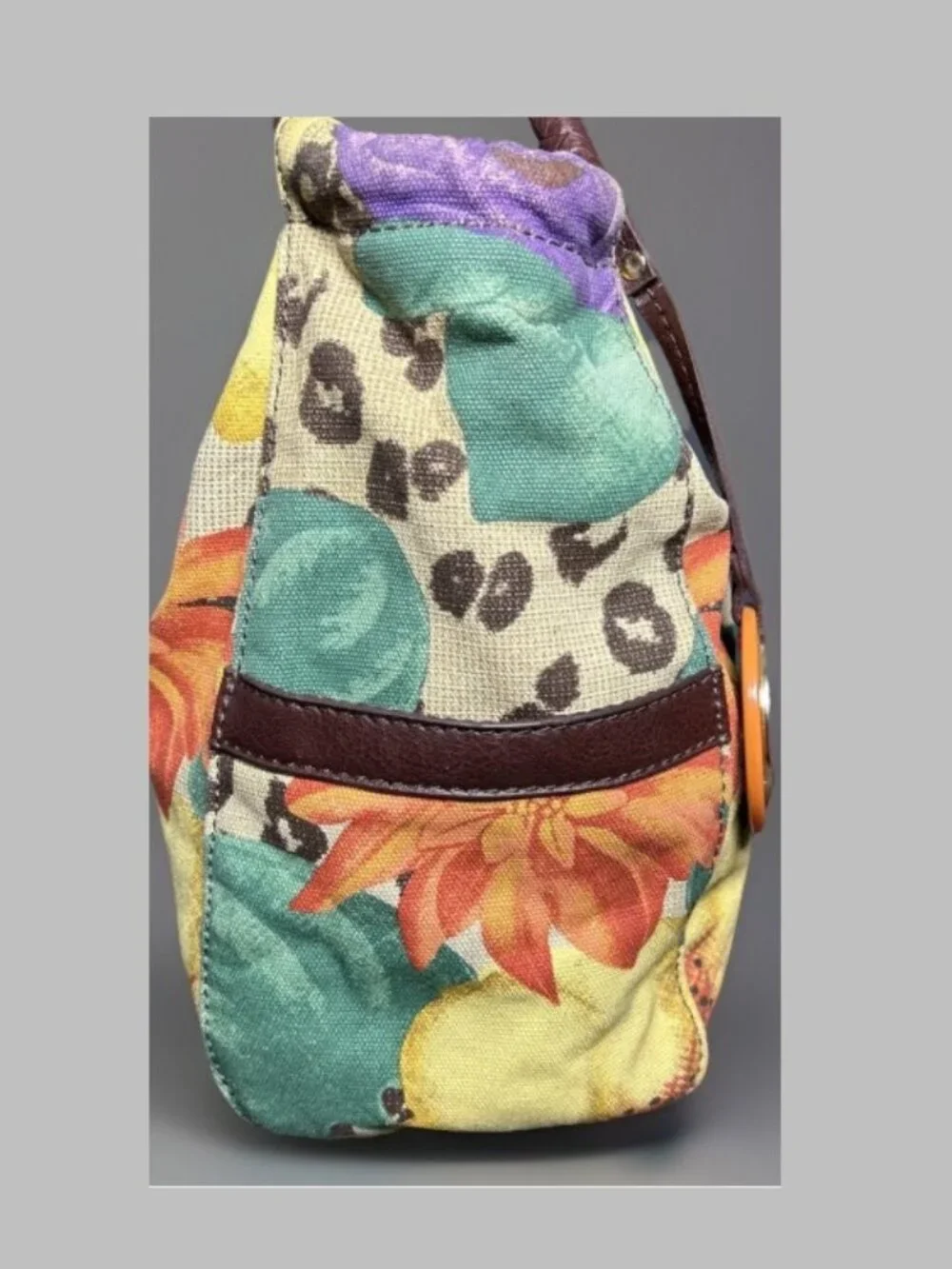 Kim Rogers Floral Leopard Print Canvas Hobo Shoulder Bag Multicolor Purse Large